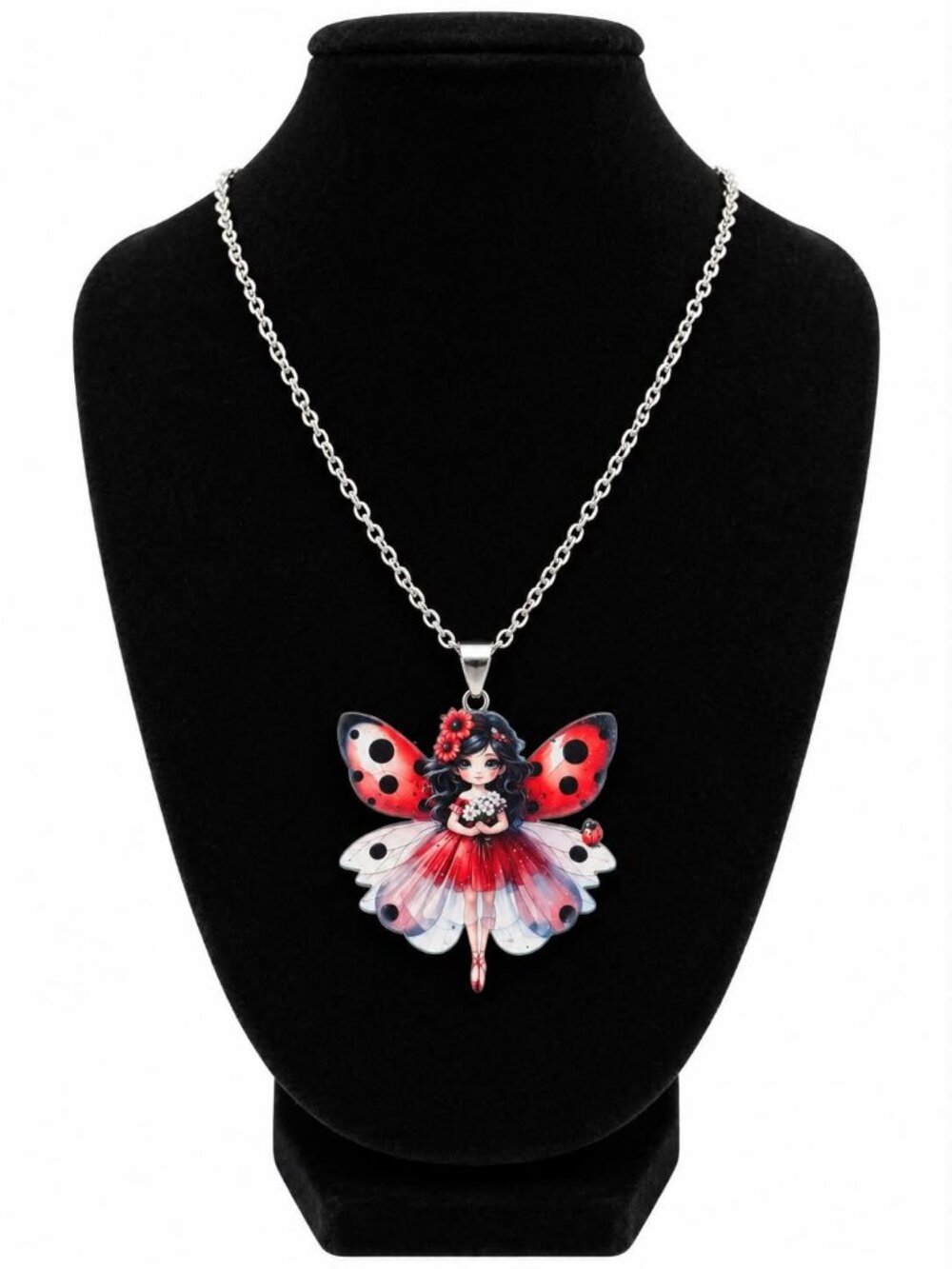 Red Ladybug Fairy Pendant Necklace